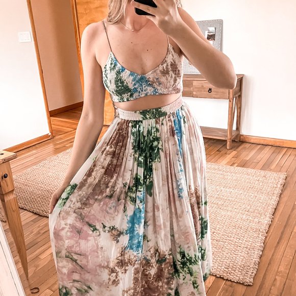 S/W/F Dresses & Skirts - S/W/F Pastel Tie Dye Designer Bohemian Maxi Skirt Tank Top Set in Skyline XS NWT